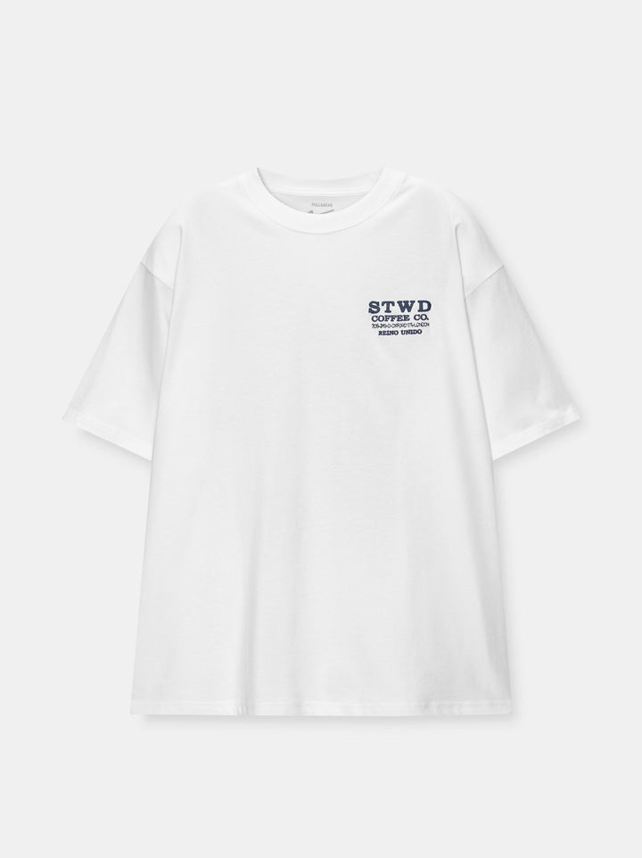 Moudda PULL & BEAR - T-Shirt Demi-Manches Handlines MC04 Blanc - Tunisie 1
