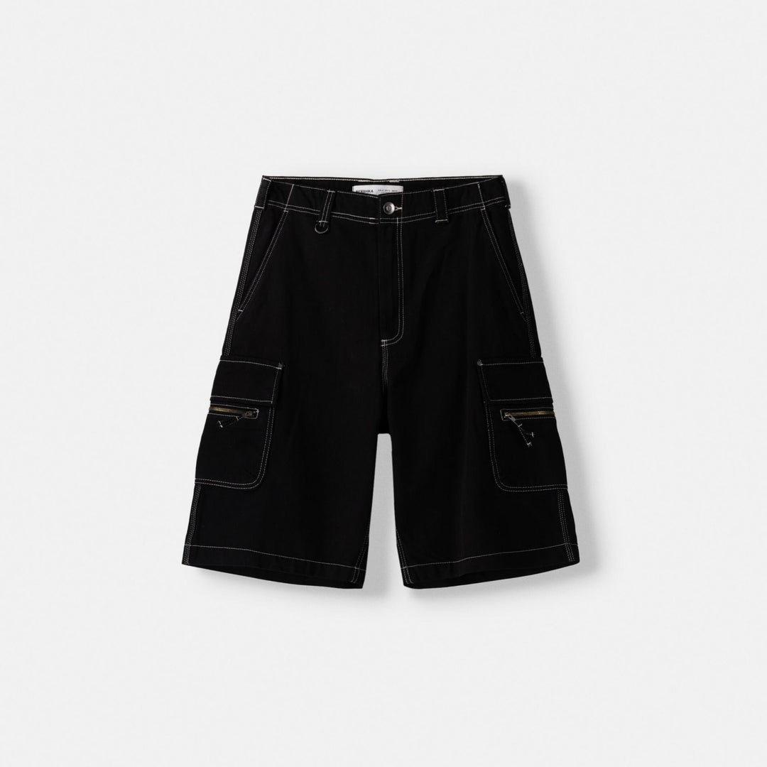 Moudda BERSHKA - Short ample cargo surpiqûres contrastées fermetures éclair - Tunisie 1