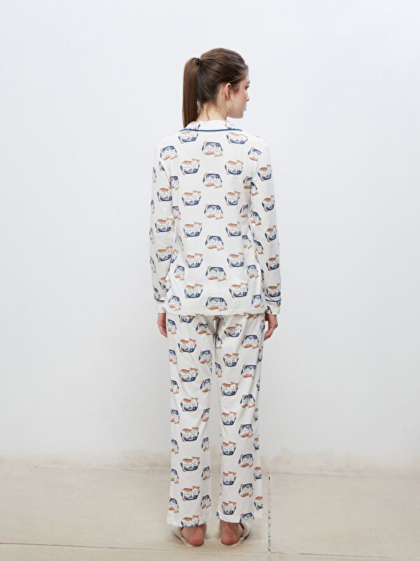 Moudda LC Waikiki - Pyjama en jersey manches longues Femme Imprimé écru - Tunisie 4