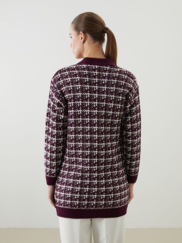 Moudda LC Waikiki - Cardigan tricot moyen Femme Jacquar de bordeaux - Tunisie 5