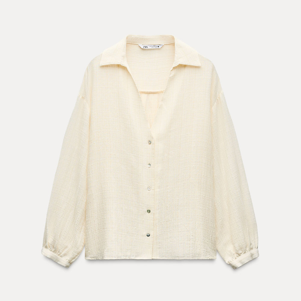 Moudda ZARA - Chemise rustique décolleté plungé, rayure lurex - Tunisie 2