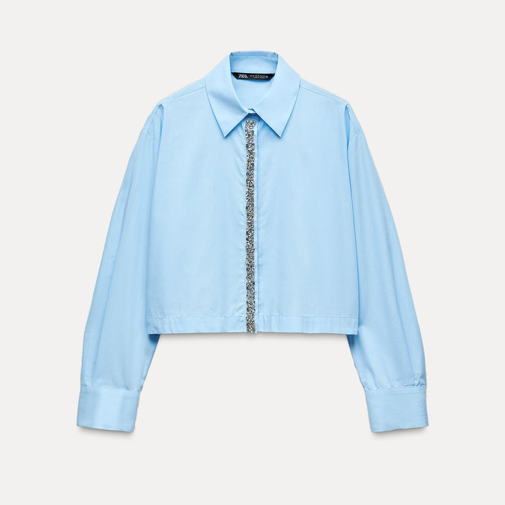 Moudda ZARA - Chemise courte en popeline, détail bijou - Tunisie 1