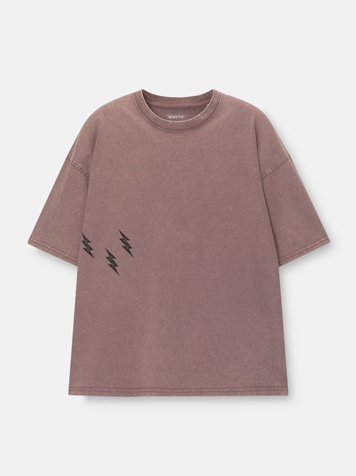 Moudda PULL & BEAR - T-Shirt Demi-Manches Lavé Violet Kaotic Grunge - Tunisie 5