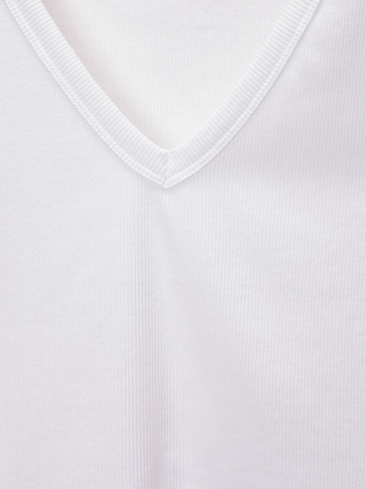 Moudda PULL & BEAR - T-Shirt Basique Crop Côtelé Encolure V Blanc - Tunisie 4