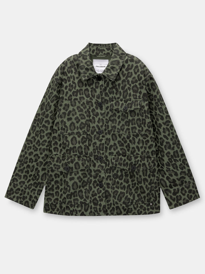 Moudda PULL & BEAR - Veste Worker Léopard Kaki - Tunisie 2