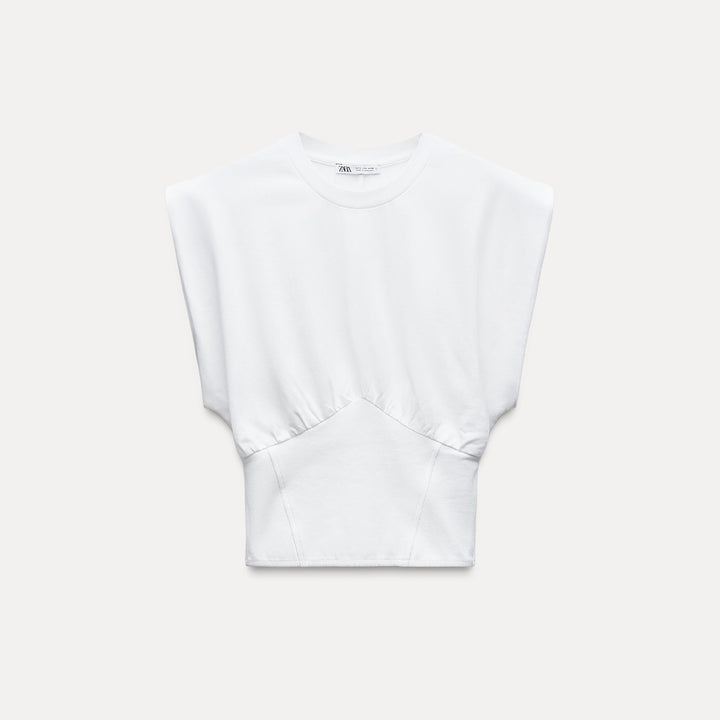 Moudda ZARA - T-shirt corset côtelé, finitions blanches - Tunisie 1