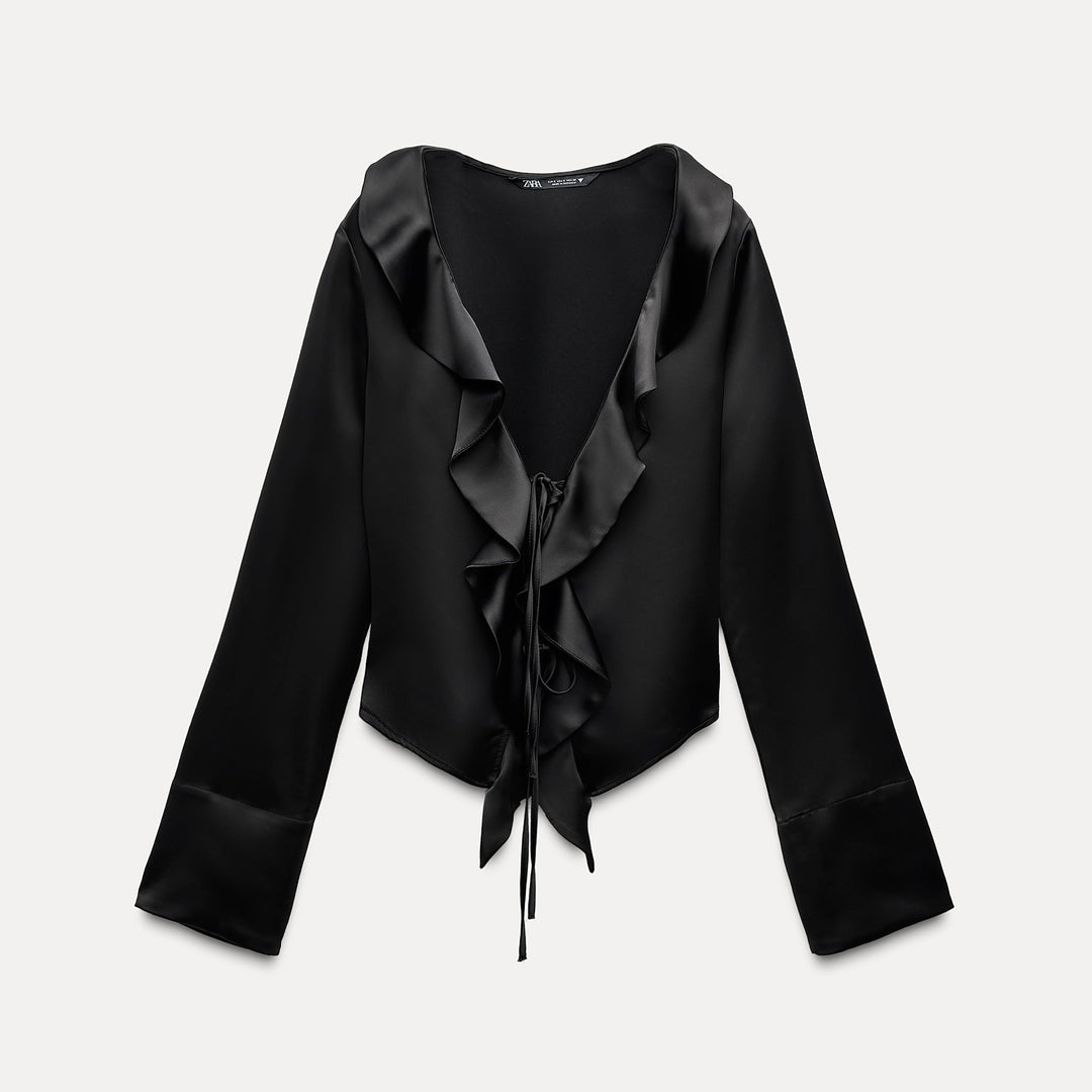 Moudda ZARA - Chemise satinée manches longues détail volants coordonnée - Tunisie 2