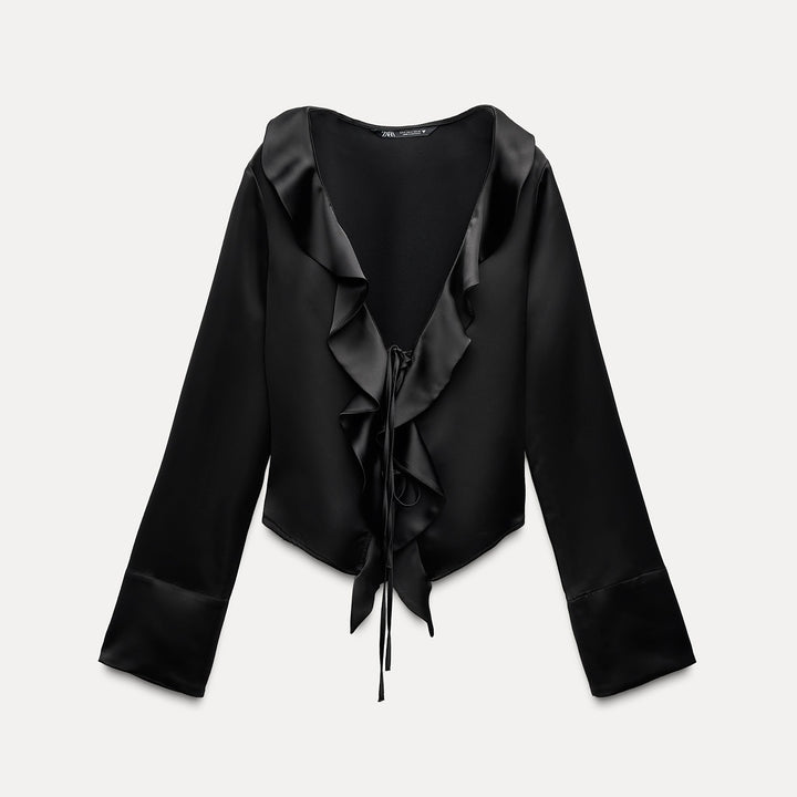 Moudda ZARA - Chemise satinée manches longues détail volants coordonnée - Tunisie 2