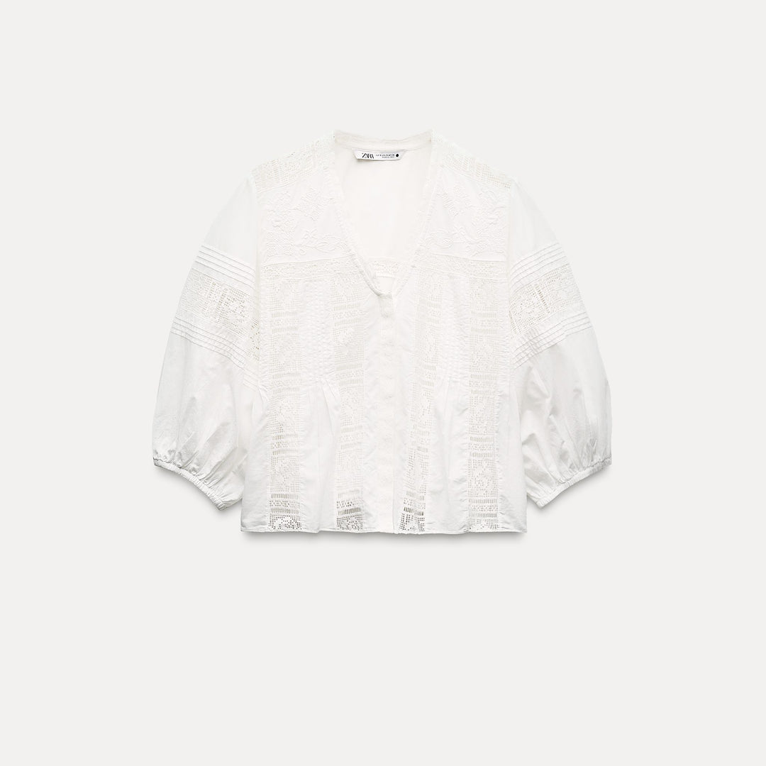 Moudda ZARA - Chemise voile col en V entre-deux et pinces manches 3/4 - Tunisie 2