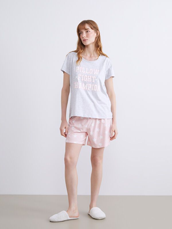 Moudda LC Waikiki - Ensemble court pyjama jersey Femme Imprimé rose clair - Tunisie 1