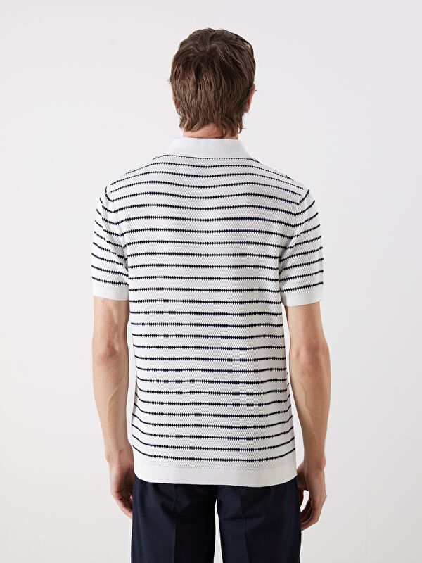 Moudda LC Waikiki - Pull tricot manches courtes Homme Ecru rayé - Tunisie 4