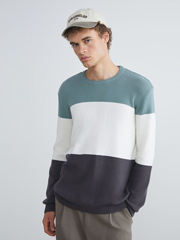 Moudda LC Waikiki - Pull rayé en tricot couleur Vert terne pour hommes - Tunisie 1