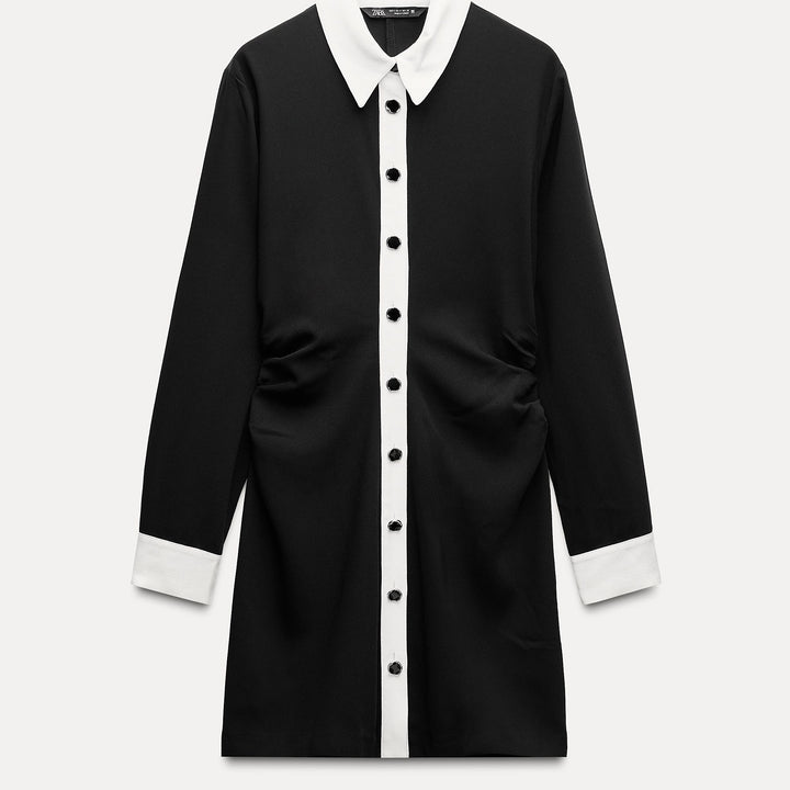 Moudda ZARA - Robe courte crêpe combinée noir/blanc froncée taille - Tunisie 1
