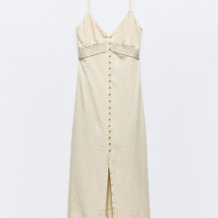Moudda ZARA - Robe mi-longue lin/viscose fines bretelles boutons devant - Tunisie 2