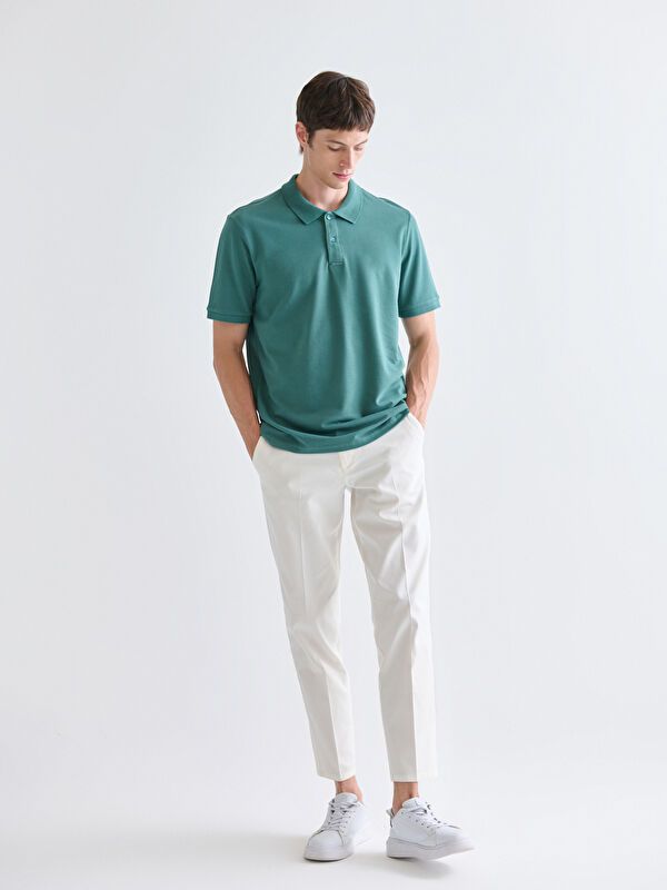 Moudda LC Waikiki - T-shirt col polo basique manches courtes en jersey couleur Vert moyen pour hommes - Tunisie 2