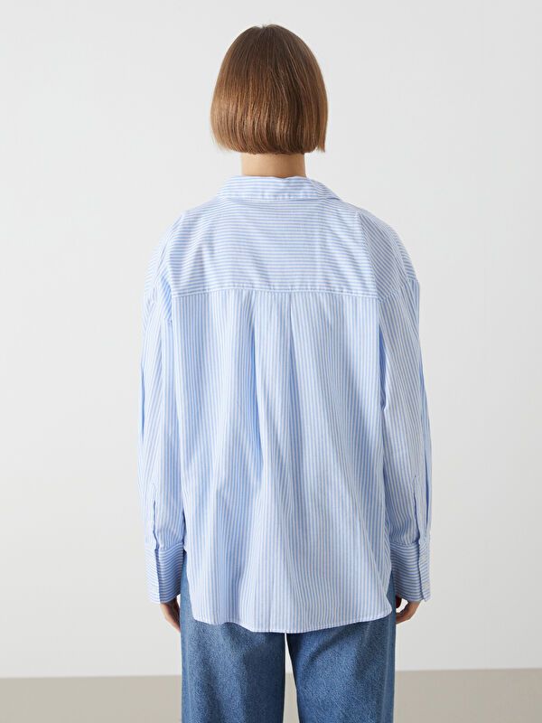 Moudda LC Waikiki - Chemise tissée manches longues Femme Bande bleu clair - Tunisie 4