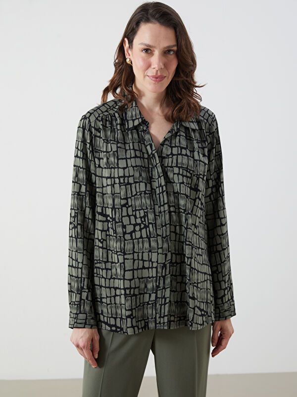 Moudda LC Waikiki - Chemise tissée imprimée manches longues Femme Kaki imprimé - Tunisie 1