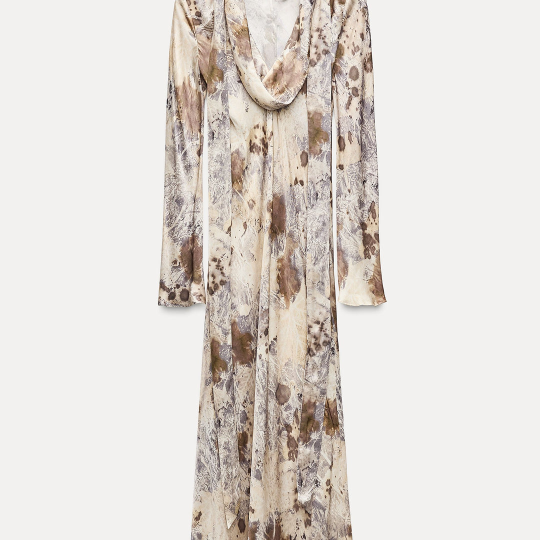 Moudda ZARA - Robe décolleté drapé manches longues imprimée - Tunisie 1