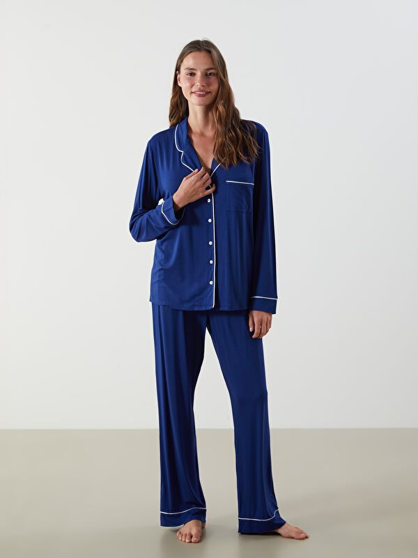 Moudda LC Waikiki - Pyjama en jersey manches longues Femme Bleu marine claire - Tunisie 1