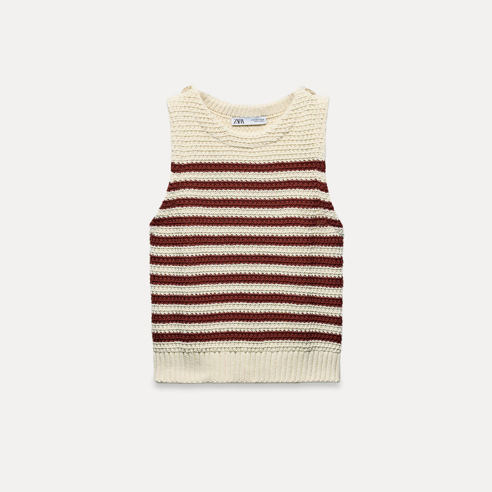 Moudda ZARA - Top manches courtes rayé bordeaux bouton doré - Tunisie 2