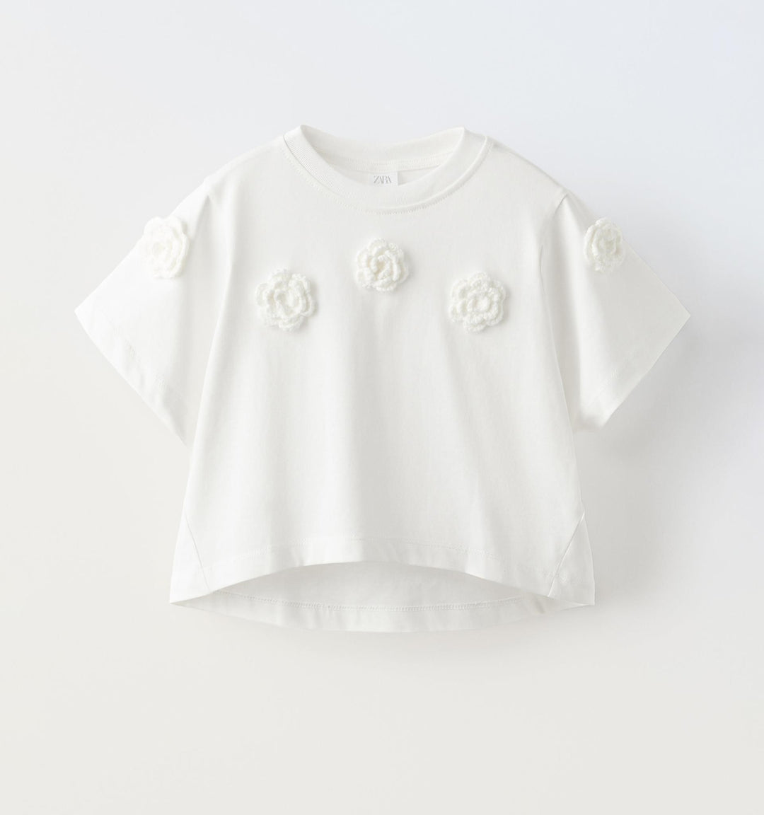 Moudda ZARA - T-shirt avec appliques fleurs au crochet - Tunisie 1