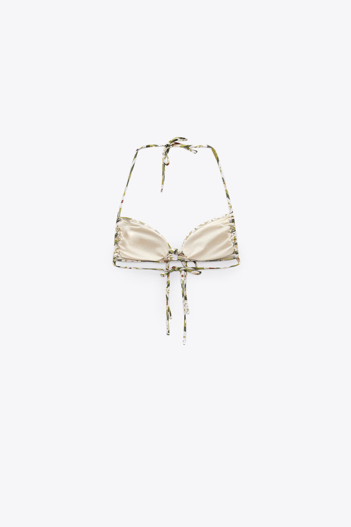 Haut bikini imprimé floral rétro lien central