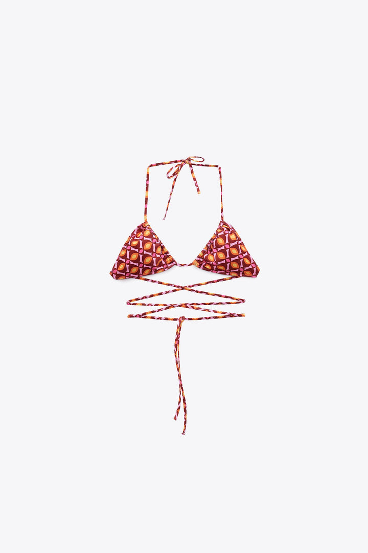 Haut bikini triangle imprimé double position bretelles croisées