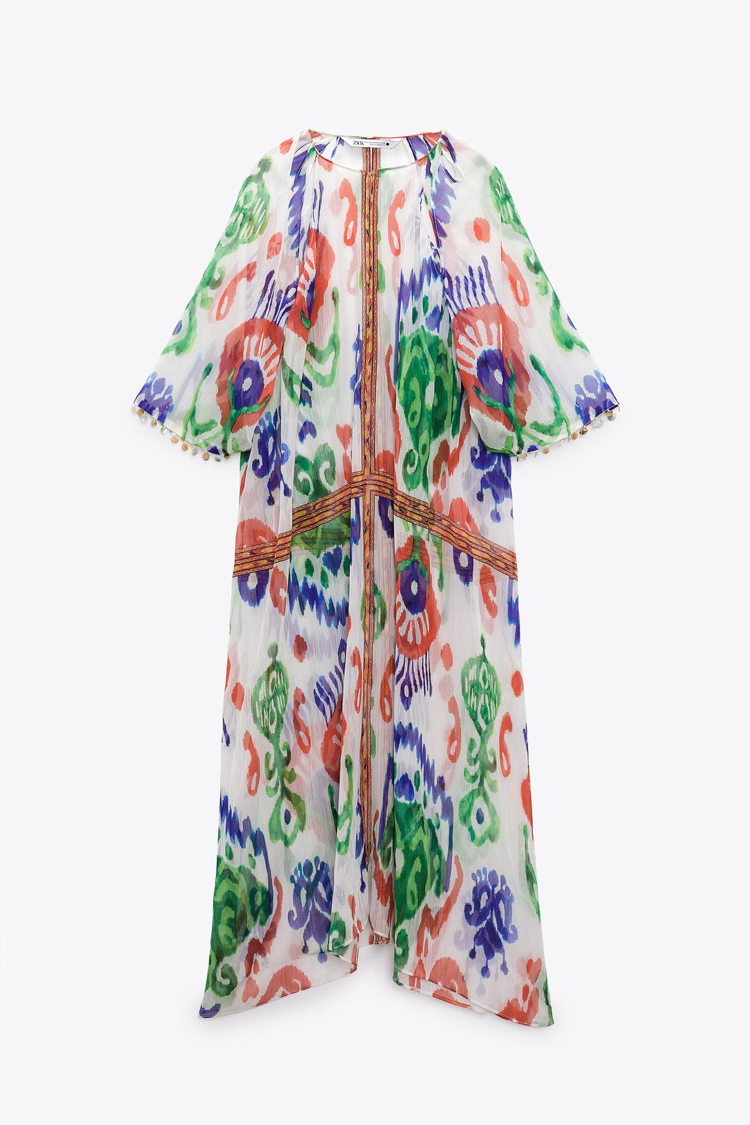 Caftan fluide imprimé poignets fantaisie